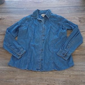 Lightweight Jean Style Button Down Long Sleeve Blouse Top Shirt